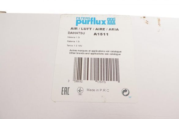 Фільтр повітряний Daihatsu Materia 1.3/1.5 06- (Purflux A1511) A1511 фото