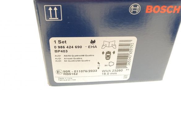 Колодки гальмівні (передні) Audi A4 97-01/A6 97-05/VW Passat B5 00-05/Phaeton 02-08 (+датчики) 0 986 424 690 фото