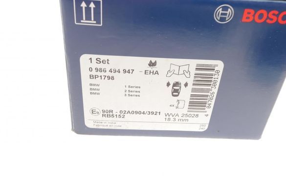 Колодки тормозные (передние) BMW 1 (F20/F21)/2 (F22/F23/F87/F44-F46)/3 (F30/F31/F34/F80)/4 (F36) 11- 0 986 494 947 фото