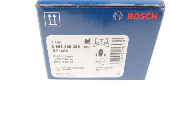 Колодки тормозные (задние) BMW 1 (F20-21)/2 (F22-23/F45)/3 (F30/F34/F80) 11- B47/B48//N13/N20/N47 0 986 495 289 фото
