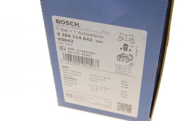 Колодки гальмівні (задні) Opel Astra F/G/Vectra B 91-09 (барабанні) (230x42)(+циліндри) 0 204 114 642 фото