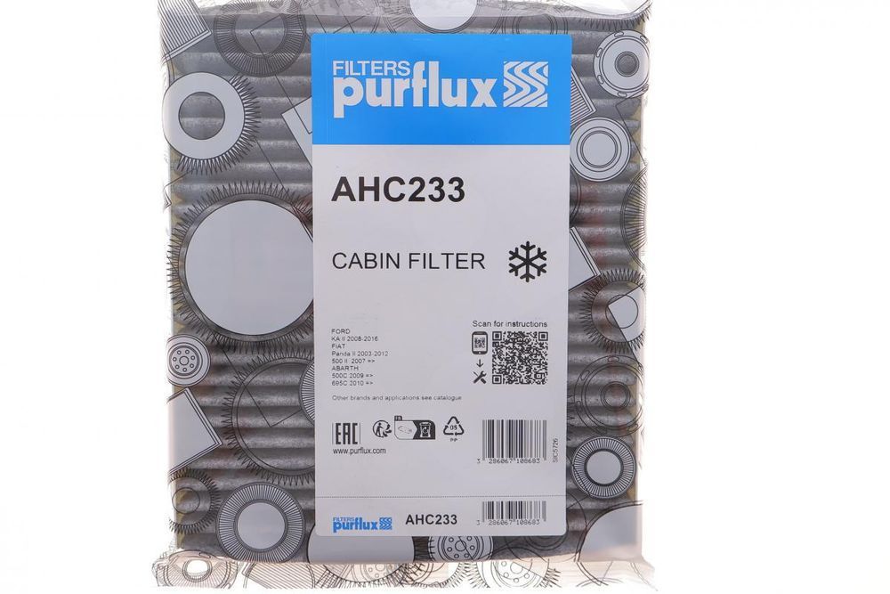 Фільтр салону Fiat Panda 1.1-1.4 JTD 95-/Ford Ka 1.2/1.3 TDCi 08-16 (вугільний) (Purflux AHC233) AHC233 фото