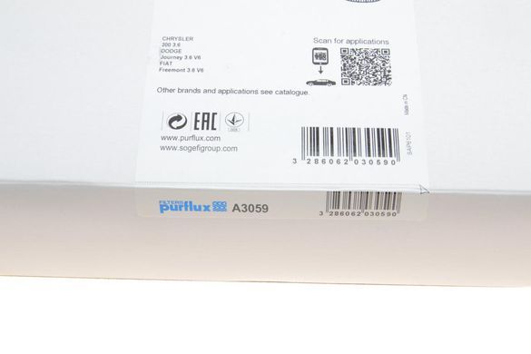 Фільтр повітряний Fiat Freemont 3.6 V6 24V 11-/Dodge Avenger/Journey 3.6 V6 24V 06- (Purflux A3059) A3059 фото